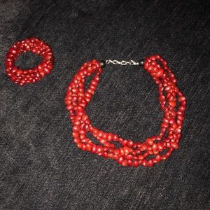 Red Bean 4 strain necklace & wrap around bracelet